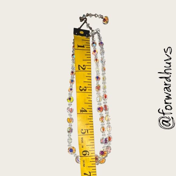 Mid-Century Double-Strand Aurora Borealis Necklace – Faceted Crystal Beads 1950s - Picture 6 of 7